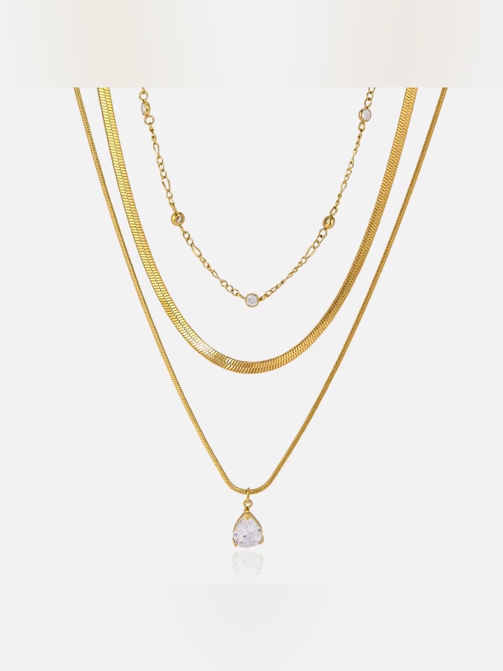 Gold Layered Teardrop Pendant Necklace D169